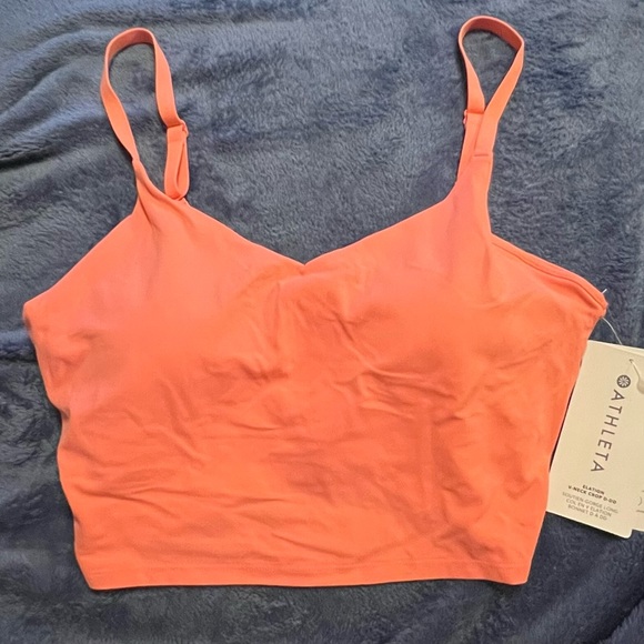 NEW Athleta Elation V-Neck Longline Crop Top Sports Bra Sunset Glow Peach - Picture 5 of 7